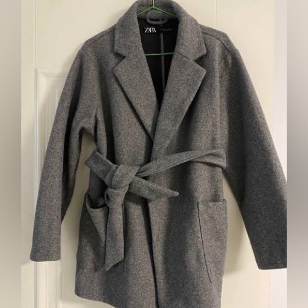 ZARA Grey Wrap Coat Jacket for Autumn/Winter Petite-Friendly! Used once only - Picture 1 of 3